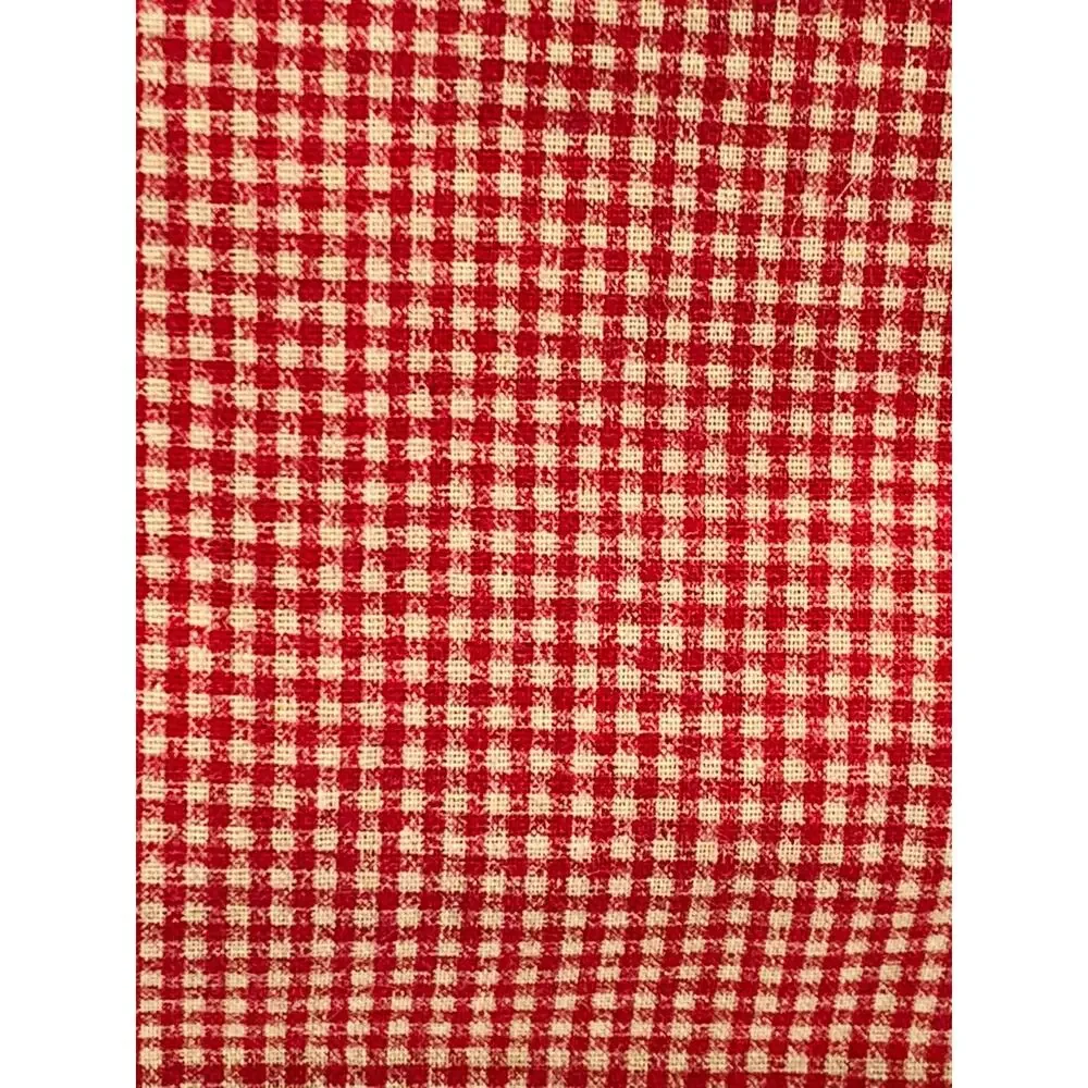 Gingham Fabric Cotton Red Checked Beige Small Squares Lot 1 Yard 51 Inches Wide